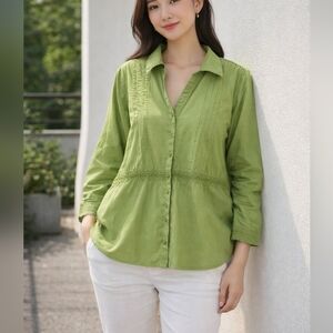 Susan Graver Style Green Button-Up Blouse Size XL
